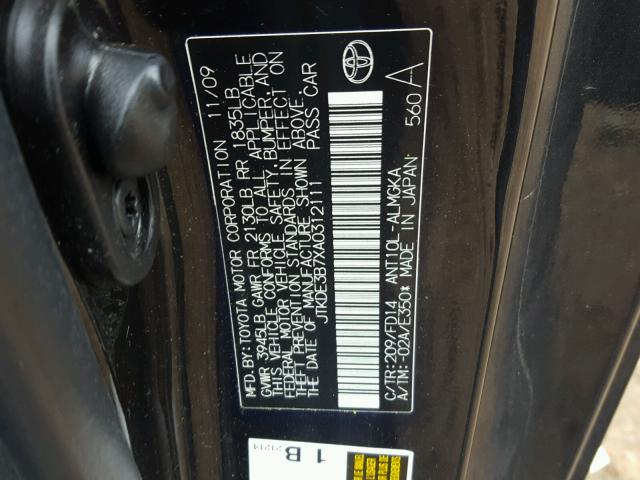 JTKDE3B7XA0312111 - 2010 TOYOTA SCION TC 黑色 照片 10