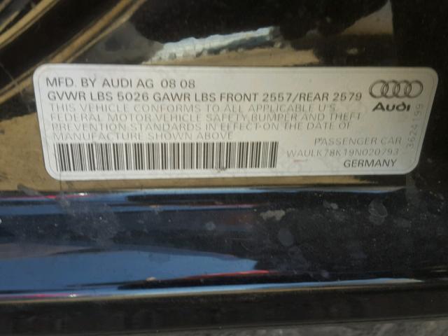 WAULK78K19N020793 - 2009 AUDI A4 3.2 QUA BLACK photo 10