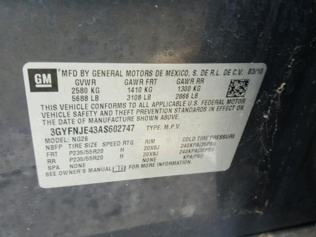 3GYFNJE43AS602747 - 2010 CADILLAC SRX PERFOR 灰色 照片 10