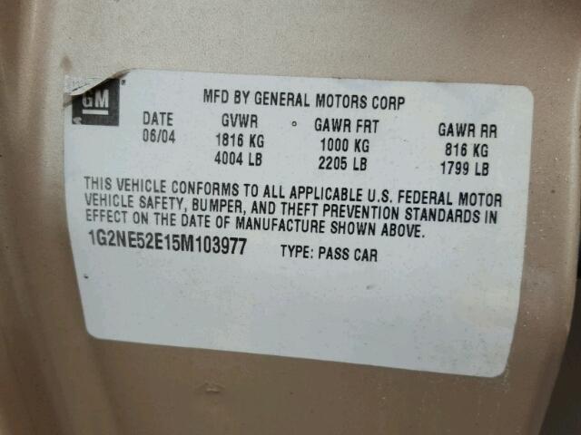 1G2NE52E15M103977 - 2005 PONTIAC GRAND AM S Qızıl foto 10