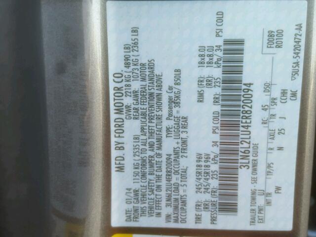 3LN6L2LU4ER820094 - 2014 LINCOLN MKZ Գրաֆիտ լուսանկար 10