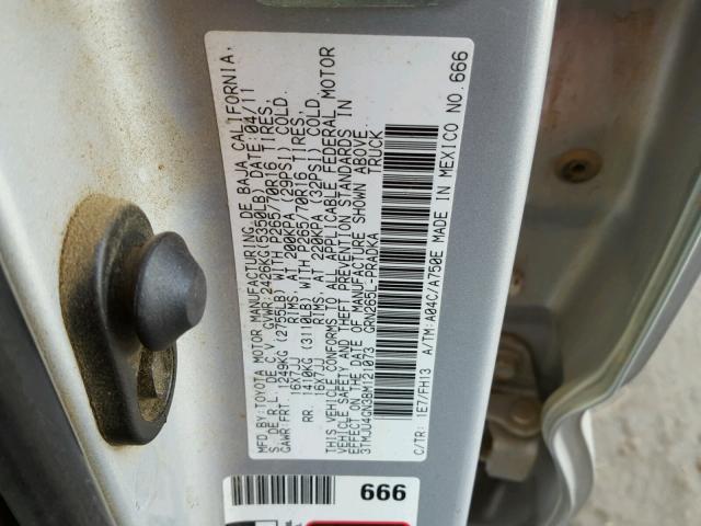 3TMJU4GN3BM121073 - 2011 TOYOTA TACOMA SILVER photo 10