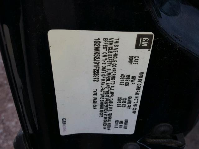 1G2WK52J91F223972 - 2001 PONTIAC GRAND PRIX BLACK photo 10