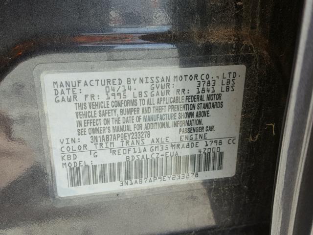 3N1AB7AP9EY233278 - 2014 NISSAN SENTRA S CHARCOAL photo 10