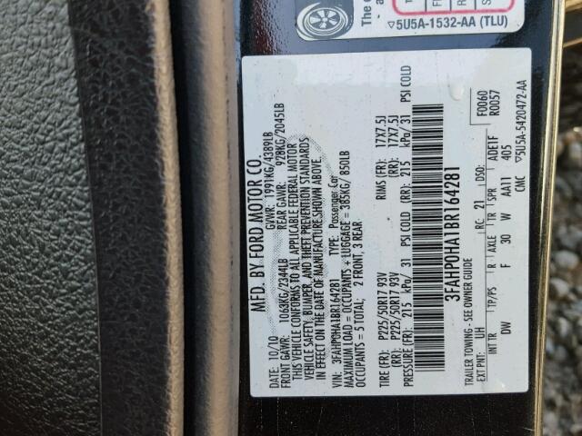 3FAHP0HA1BR164281 - 2011 FORD FUSION BLACK photo 10