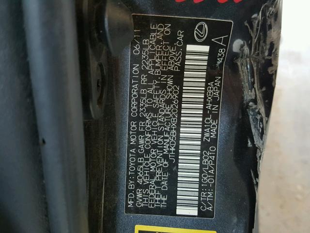 JTHKD5BHXB2026902 - 2011 LEXUS CT 200 BLACK photo 10