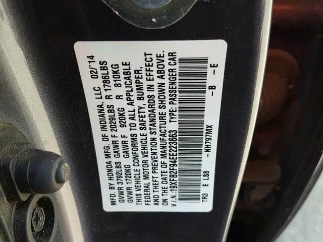 19XFB2F94EE223663 - 2014 HONDA CIVIC EXL 灰色 照片 10