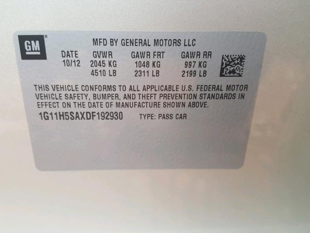 1G11H5SAXDF192930 - 2013 CHEVROLET MALIBU LTZ 金色 照片 10