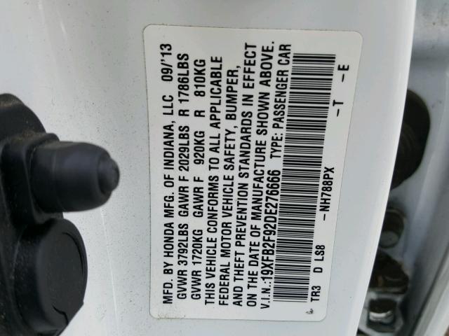 19XFB2F92DE276666 - 2013 HONDA CIVIC EXL 白色 照片 10