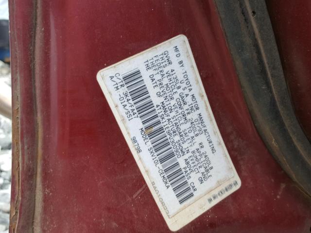 4T1SK11E9PU300900 - 1993 TOYOTA CAMRY DX RED photo 10