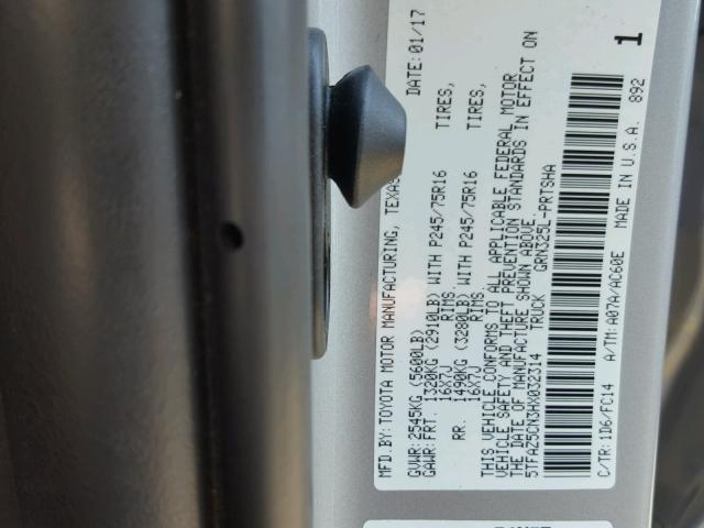 5TFAZ5CN3HX032314 - 2017 TOYOTA TACOMA DOU SILVER photo 10