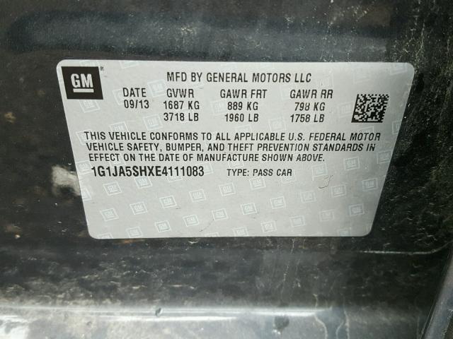 1G1JA5SHXE4111083 - 2014 CHEVROLET SONIC CHARCOAL photo 10