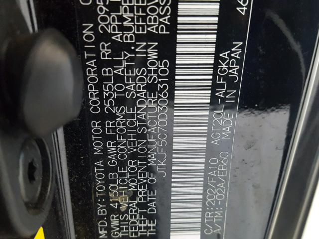 JTKJF5C70D3063105 - 2013 TOYOTA SCION TC 黑色 照片 10