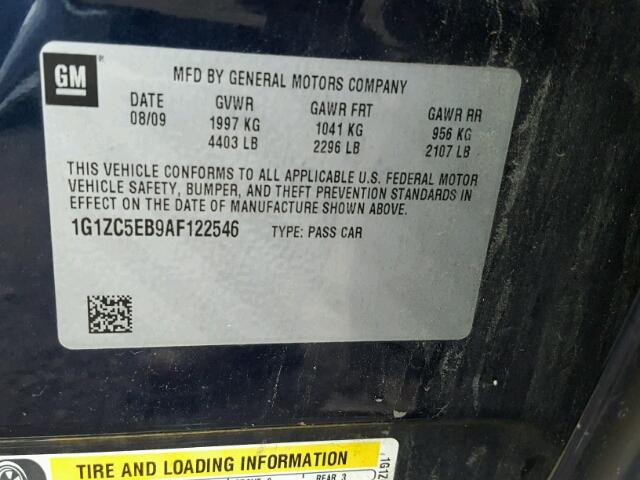 1G1ZC5EB9AF122546 - 2010 CHEVROLET MALIBU 1LT 蓝色 照片 10