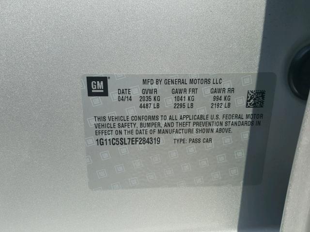 1G11C5SL7EF284319 - 2014 CHEVROLET MALIBU 1LT SILVER photo 10