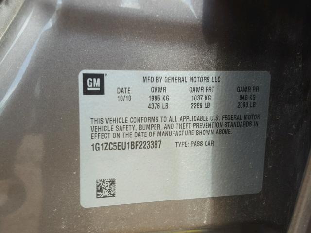 1G1ZC5EU1BF223387 - 2011 CHEVROLET MALIBU 1LT ყავისფერი ფოტო 10