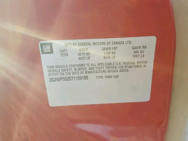 2G2WP552571199188 - 2007 PONTIAC GRAND PRIX წითელი ფოტო 10
