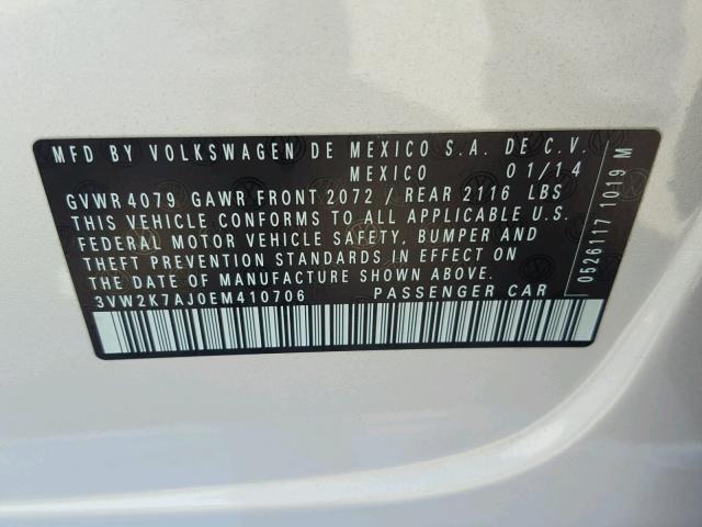 3VW2K7AJ0EM410706 - 2014 VOLKSWAGEN JETTA BASE 银色 照片 10