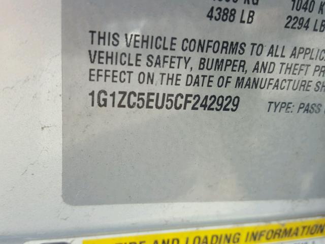 1G1ZC5EU5CF242929 - 2012 CHEVROLET MALIBU 1LT ვერცხლისფერი ფოტო 10