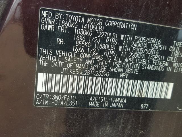 JTLKE50E281023390 - 2008 TOYOTA SCION XB Lila Foto 10