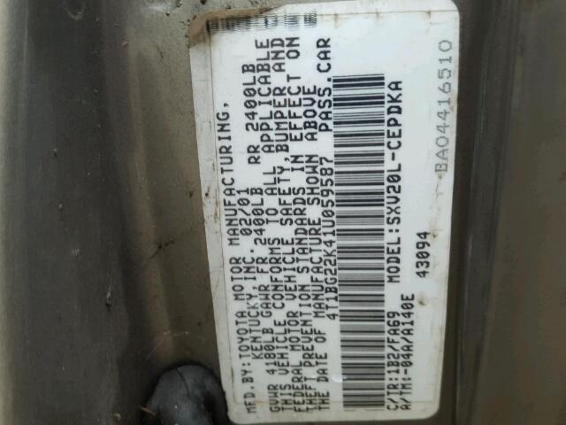 4T1BG22K41U059587 - 2001 TOYOTA CAMRY CE GRAY photo 10