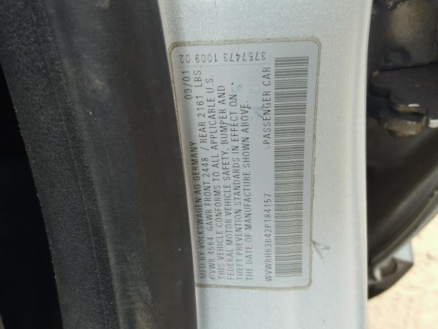 WVWRH63B42P184157 - 2002 VOLKSWAGEN PASSAT GLX GRAY photo 10