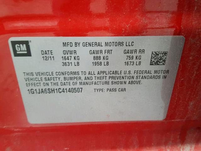1G1JA6SH1C4140507 - 2012 CHEVROLET SONIC LS RED photo 10