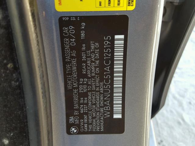 WBANU5C51AC125195 - 2010 BMW 528 GRAY photo 10