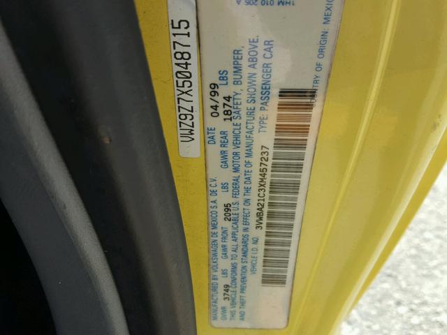 3VWBA21C3XM457237 - 1999 VOLKSWAGEN NEW BEETLE ყვითელი ფოტო 10