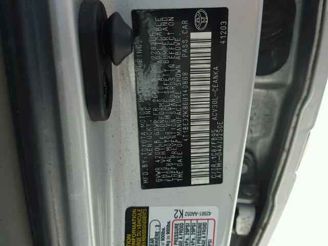 4T1BE32K86U140868 - 2006 TOYOTA CAMRY LE SILVER photo 10