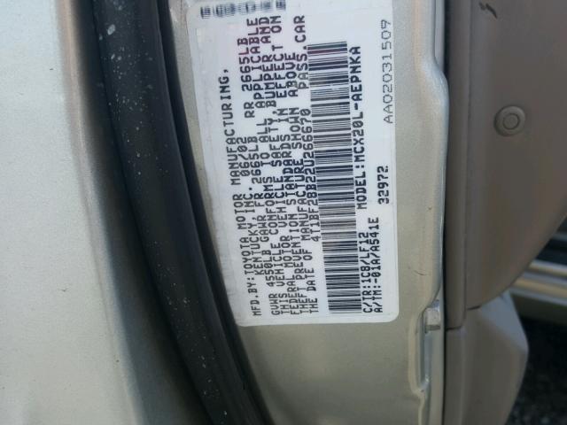 4T1BF28B22U266670 - 2002 TOYOTA AVALON XL SILVER photo 10