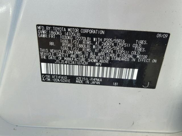 JTLZE4FE2A1107439 - 2010 TOYOTA SCION XB Plata foto 10