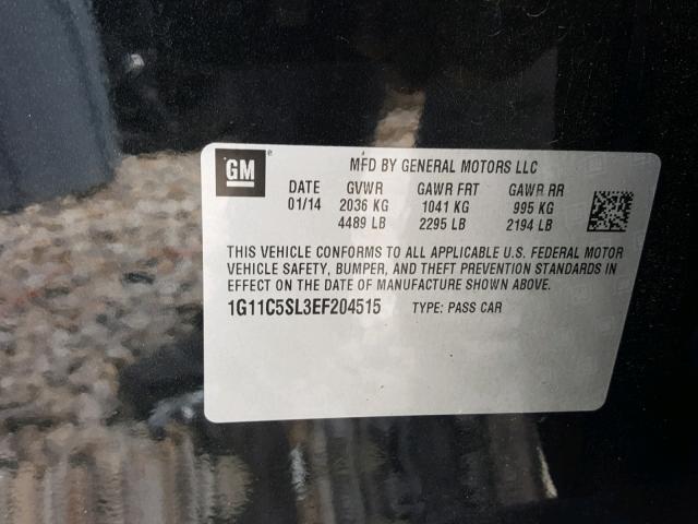 1G11C5SL3EF204515 - 2014 CHEVROLET MALIBU 1LT შავი ფოტო 10