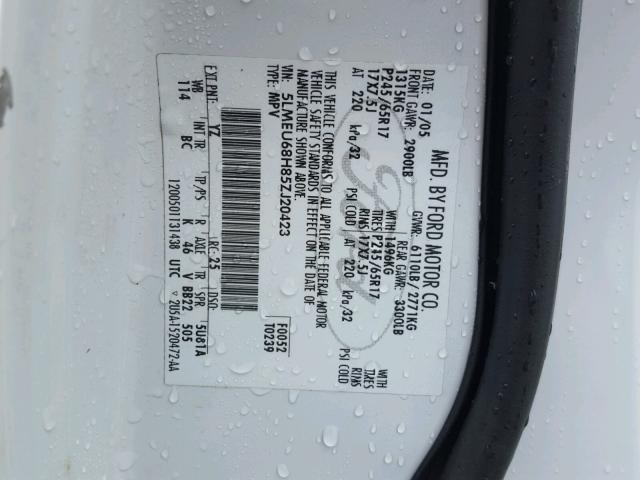 5LMEU68H85ZJ20423 - 2005 LINCOLN AVIATOR 白色 照片 10