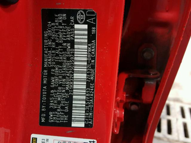 2T1KR32E75C359710 - 2005 TOYOTA COROLLA MA RED photo 10