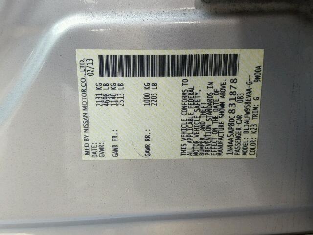 1N4AA5AP8DC831878 - 2013 NISSAN MAXIMA S Srebrny zdjęcie 10