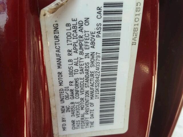 1Y1SK52842Z403797 - 2002 CHEVROLET GEO PRIZM 红色 照片 10