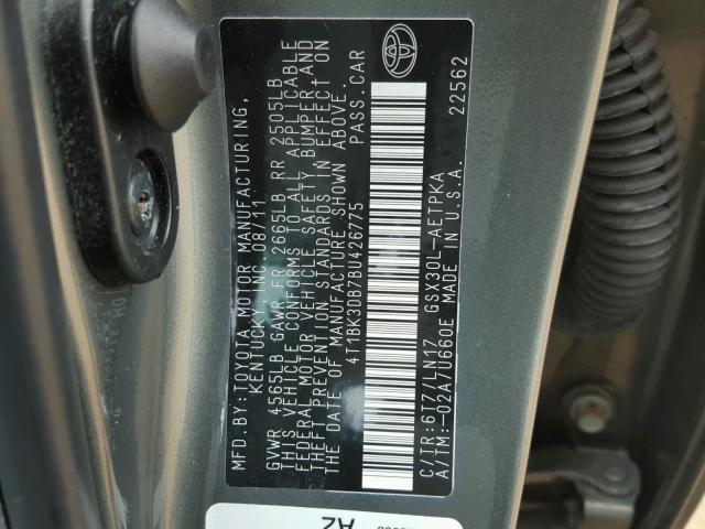 4T1BK3DB7BU426775 - 2011 TOYOTA AVALON BAS GREEN photo 10