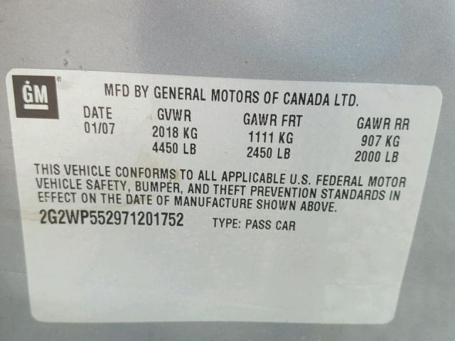 2G2WP552971201752 - 2007 PONTIAC GRAND PRIX GRAY photo 10
