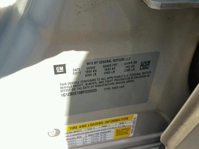 1G1ZB5E18BF330929 - 2011 CHEVROLET MALIBU LS GOLD photo 10