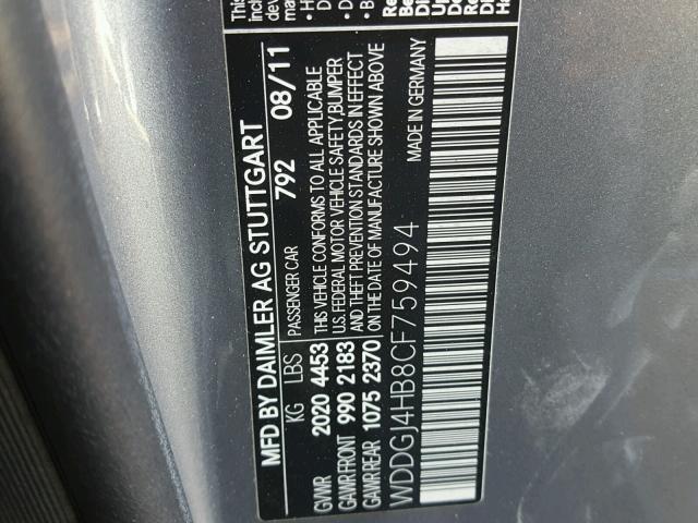 WDDGJ4HB8CF759494 - 2012 MERCEDES-BENZ C 250 SILVER photo 10