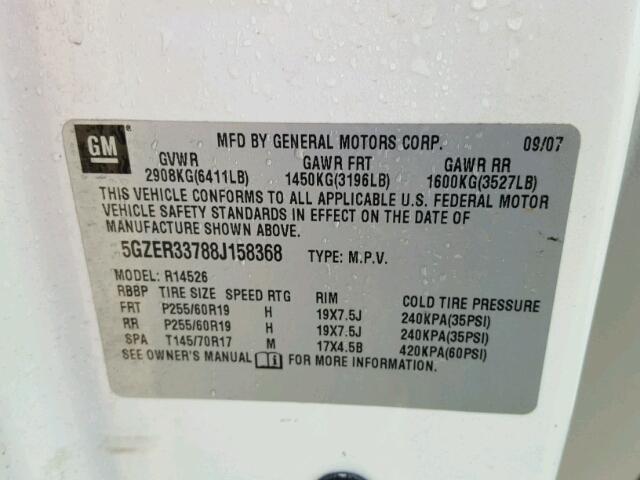 5GZER33788J158368 - 2008 SATURN OUTLOOK XR თეთრი ფოტო 10