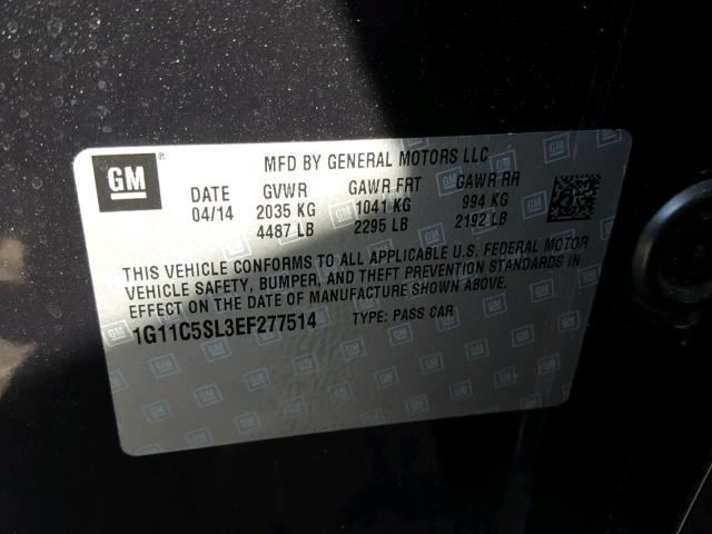1G11C5SL3EF277514 - 2014 CHEVROLET MALIBU 1LT MAROON photo 10