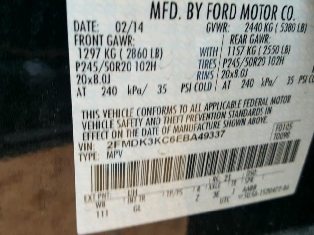 2FMDK3KC6EBA49337 - 2014 FORD EDGE LIMIT BLACK photo 10