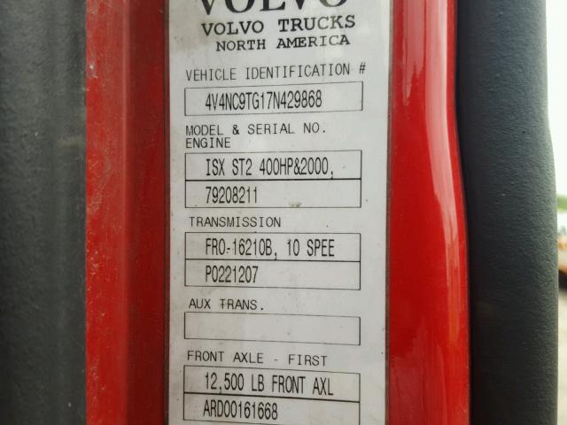 4V4NC9TG17N429868 - 2007 VOLVO VN VNL RED photo 10