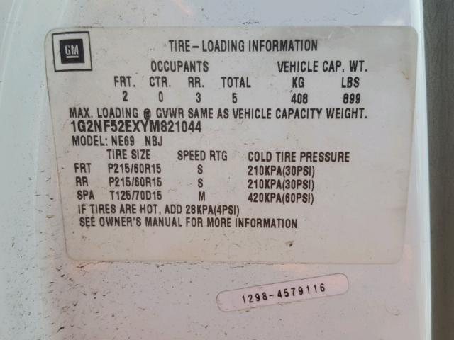 1G2NF52EXYM821044 - 2000 PONTIAC GRAND AM S 白色 照片 10