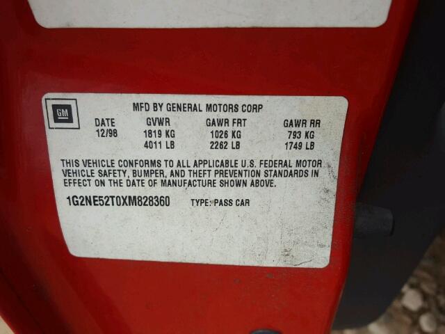 1G2NE52T0XM828360 - 1999 PONTIAC GRAND AM S RED photo 10