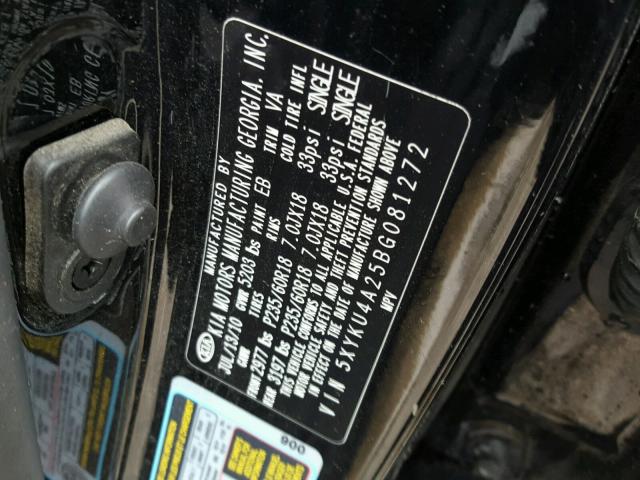 5XYKU4A25BG081272 - 2011 KIA SORENTO EX Qara foto 10