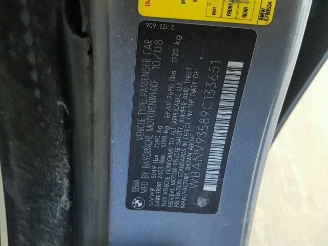 WBANV93589C133651 - 2009 BMW 535 GRAY photo 10