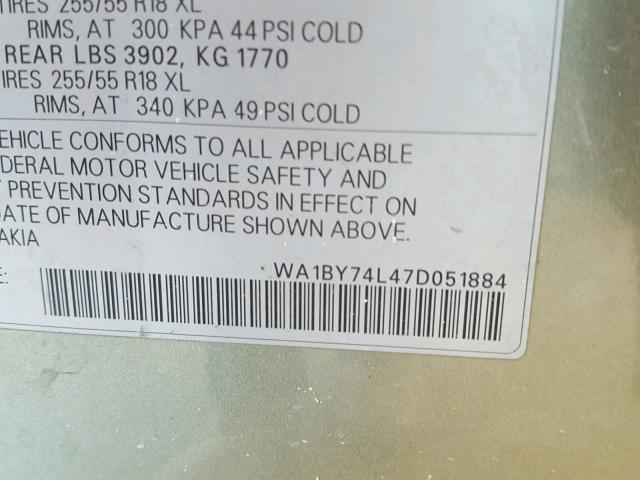 WA1BY74L47D051884 - 2007 AUDI Q7 3.6 QUA GREEN photo 10